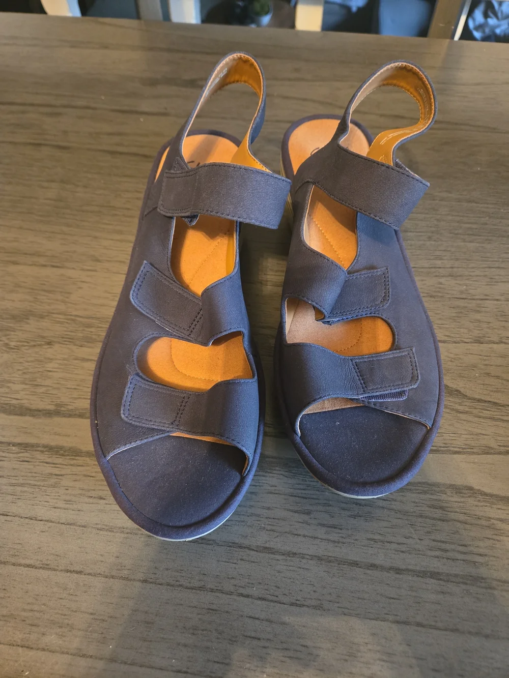 Cloudsteppers by Clarks Navy Blue Triple-Strap Wedge Sandals